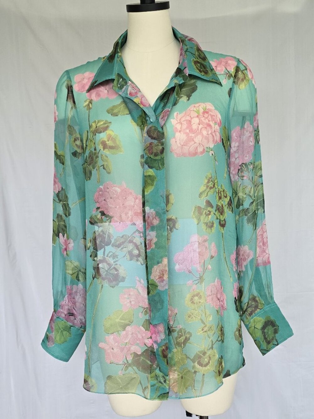 Oscar de la Renta Silk Geranium Chiffon Blouse 12